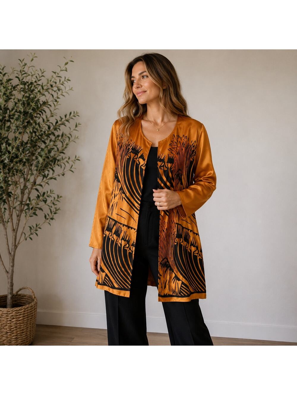 Anthony Mark Hankins Abstract Print Duster Jacket 90s Art Deco Statement Sz 16
